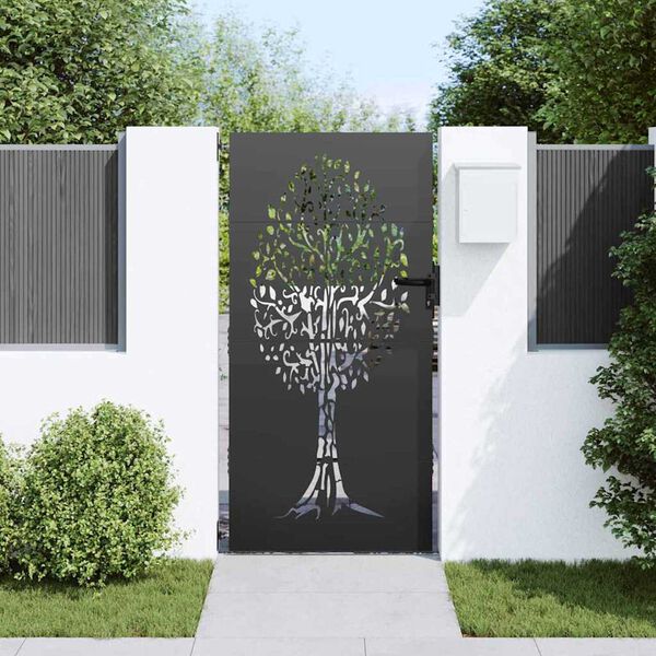 vidaXL Puerta de jard&iacute;n con cerradura Negro 94 x 175 cm