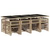 vidaXL Set comedor de jard&iacute;n con cojines 13 pzas rat&aacute;n sint&eacute;tico beige
