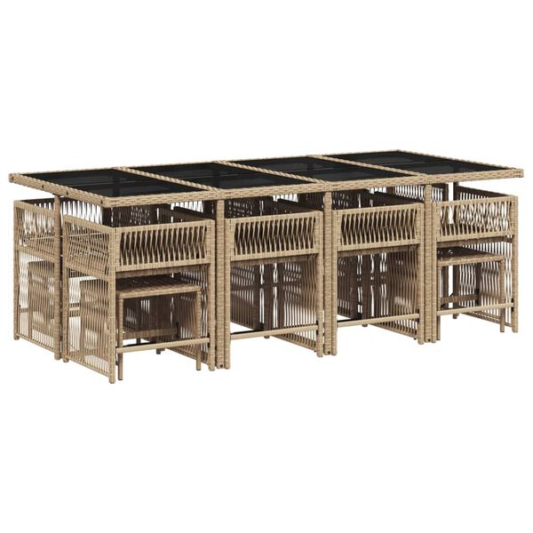 vidaXL Set comedor de jard&iacute;n con cojines 13 pzas rat&aacute;n sint&eacute;tico beige