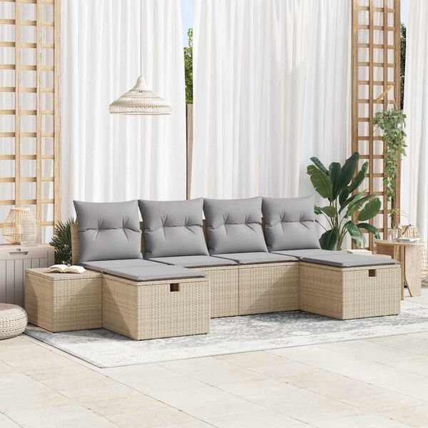 vidaXL Conjunto de sof&aacute; de jard&iacute;n 6 pcs Beige rat&aacute;n sint&eacute;tico