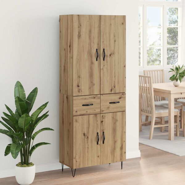 vidaXL Aparador alto 2 pcs Roble artesanal Madera tecnol&oacute;gica y vidrio