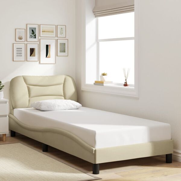 vidaXL Estructura de cama sin colch&oacute;n Hvar tela crema 90x190 cm