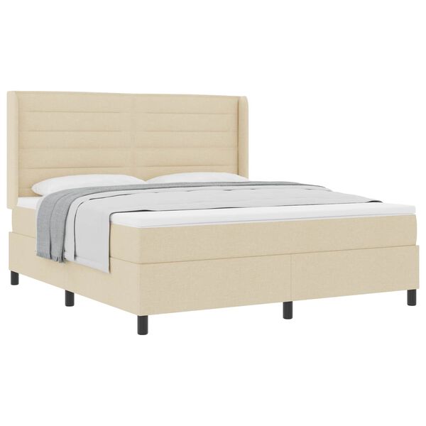 vidaXL Cama tipo Box Spring con colch&oacute;n Crema 180 x 200 cm tela