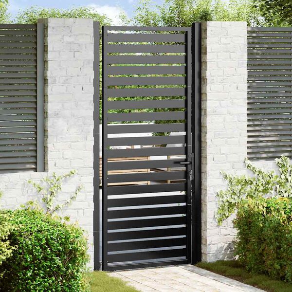 vidaXL Puerta de jard&iacute;n con cerradura de aluminio negra 100x200 cm