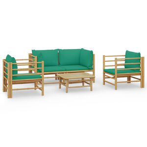 vidaXL Set de muebles de jard&iacute;n 5 piezas bamb&uacute; con cojines verde