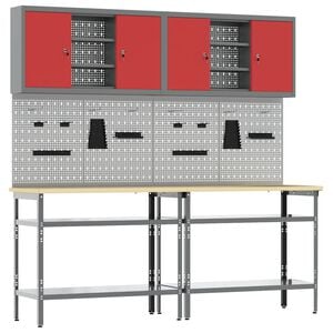 vidaXL Conjunto de banco de trabajo 8 uds. Rojo y Gris