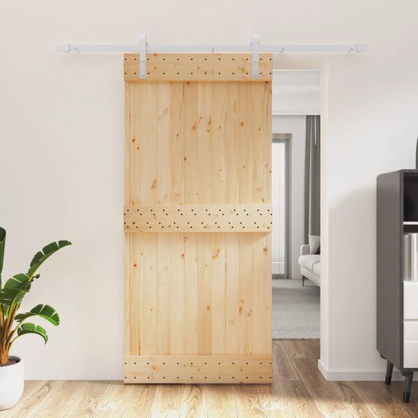 vidaXL Puerta corredera con herrajes madera maciza de pino 95x210 cm