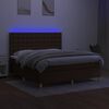vidaXL Cama box spring colch&oacute;n luces LED tela marr&oacute;n oscuro 160x200cm