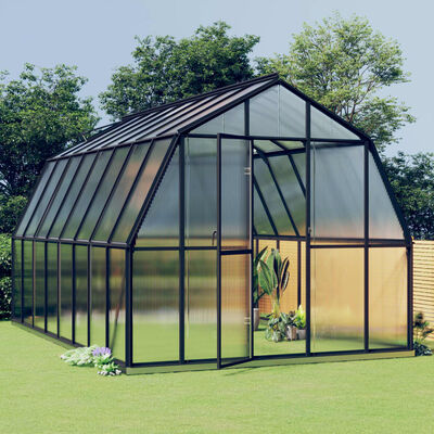 vidaXL Invernadero con estructura de aluminio gris antracita 12,63 m²