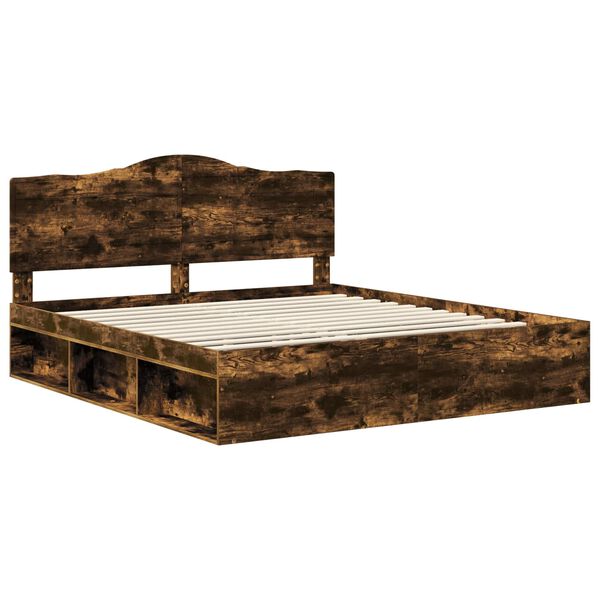 vidaXL Estructura de cama con cabecera Roble ahumado 180 x 200 cm
