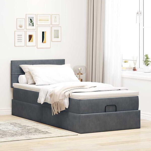 vidaXL Estructura cama otomana colch&oacute;n terciopelo gris oscuro