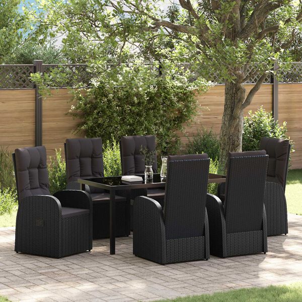 vidaXL Conjunto de Comedor de Jard&iacute;n 7 pcs Negro rat&aacute;n sint&eacute;tico