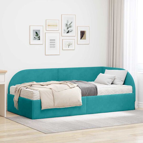 vidaXL Estructura de Cama Esquina con Colch&oacute;n 2 pcs Tuquesa Terciopelo