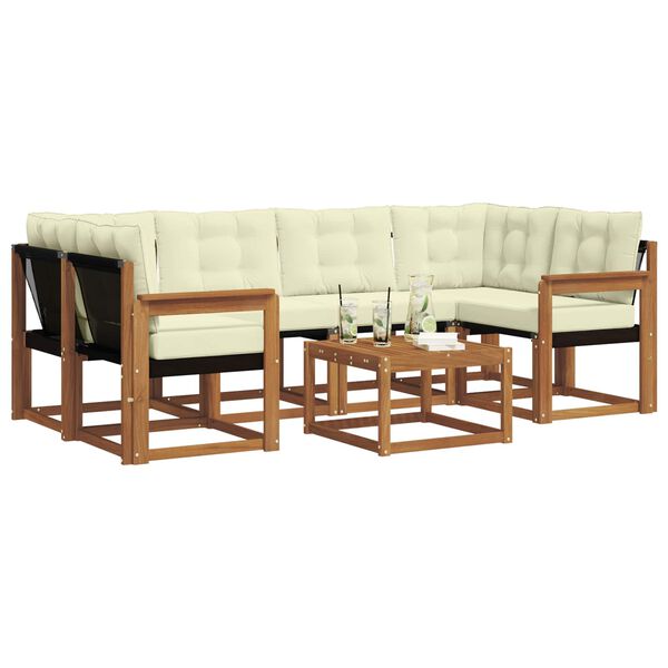 vidaXL Conjunto de sof&aacute;s de exterior con coj&iacute;n 7 pcs Natural y Crema