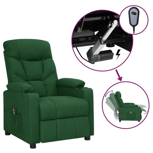 vidaXL Sill&oacute;n reclinable el&eacute;ctrico tela verde oscuro