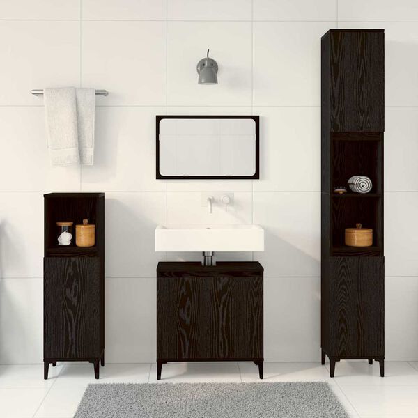vidaXL Juego de muebles de baño Montaje en la pared 3 pcs Roble Negro