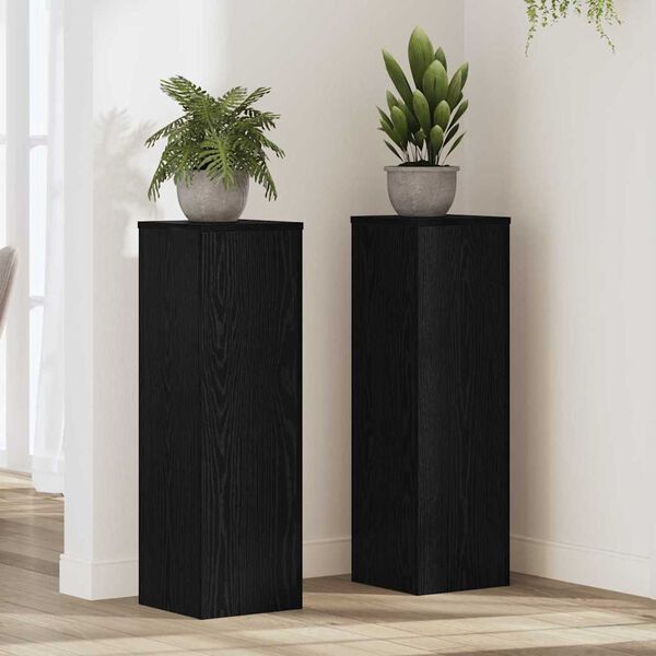 vidaXL Soporte de plantas 2 pcs Roble Negro 25 x 25 x 80 cm