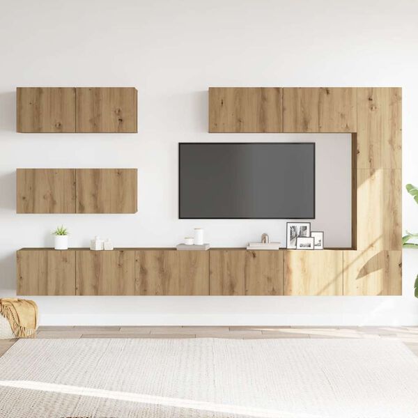 vidaXL Mueble para TV de pared madera contrachapada artesanal 7 piezas