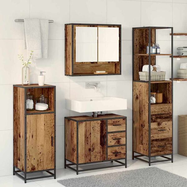 vidaXL Juego de muebles de ba&ntilde;o con caj&oacute;n 3 pcs Madera envejecida