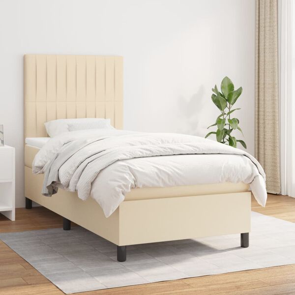vidaXL Cama box spring con colch&oacute;n tela color crema 90x190 cm