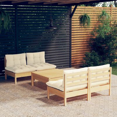 vidaXL Muebles de jardín 5 piezas cojines madera de pino crema