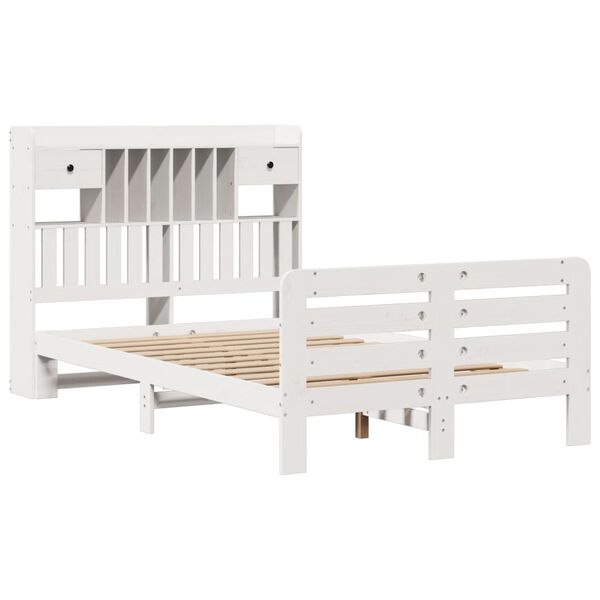vidaXL Cama con estanter&iacute;a sin colch&oacute;n madera maciza blanca 135x190 cm