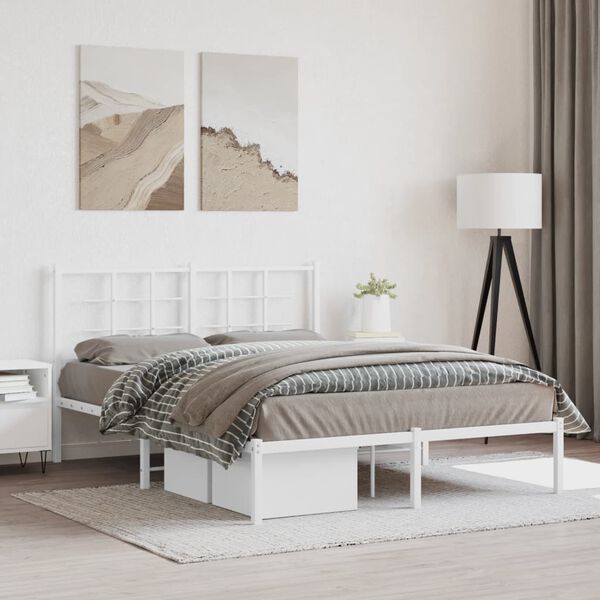vidaXL Estructura cama sin colch&oacute;n con cabecero metal blanco 140x190cm
