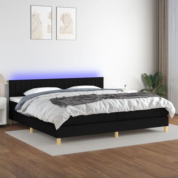 vidaXL Cama box spring con colch&oacute;n LED tela negro 200x200 cm