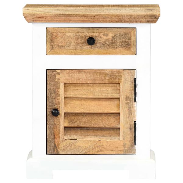 vidaXL Mesita de noche mango macizo rugoso blanco y marr&oacute;n 40x30x50 cm