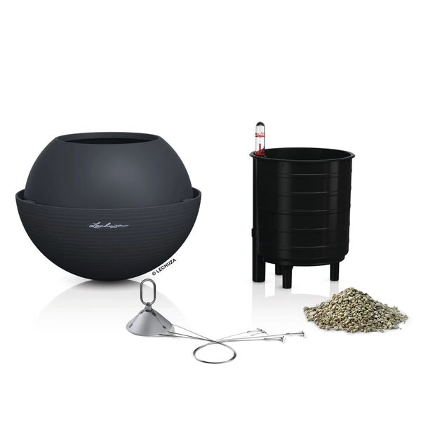 LECHUZA Jardinera colgante BOLA Color 23 ALL-IN-ONE color gris pizarra