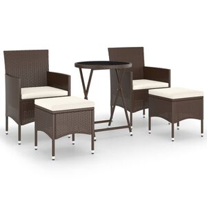vidaXL Set de bistr&oacute; de jard&iacute;n 5 pzas rat&aacute;n PE vidrio templado marr&oacute;n