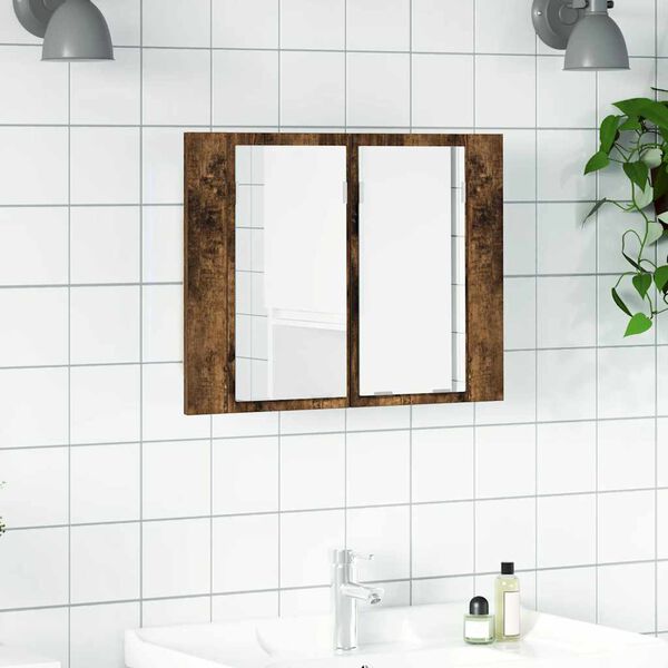 vidaXL Armario con espejo LED madera roble ahumado 60x12x45 cm
