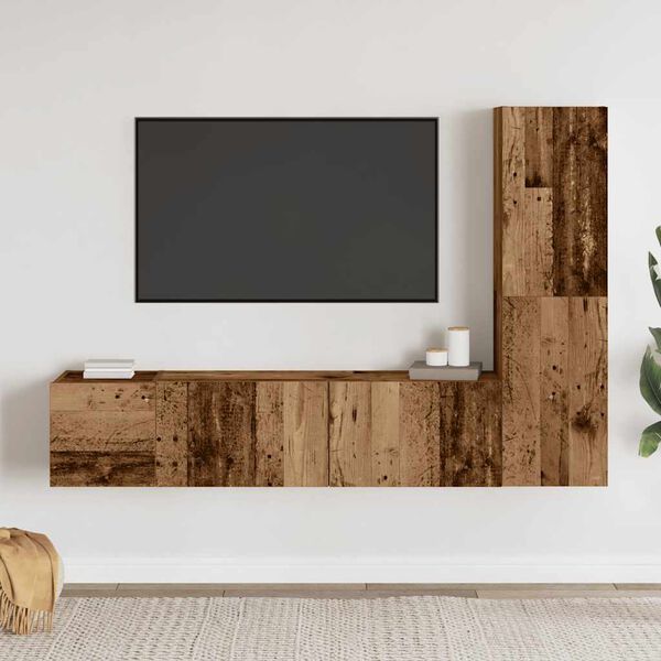 vidaXL Muebles de TV de pared 3 uds madera vieja madera de ingenier&iacute;a
