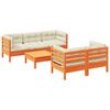 vidaXL Set de sof&aacute;s jard&iacute;n 6 pzas con cojines madera pino marr&oacute;n cera