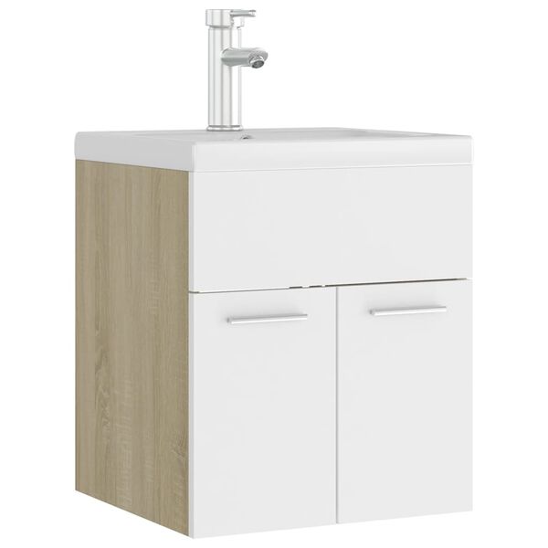 vidaXL Mueble con lavabo aglomerado blanco y roble Sonoma