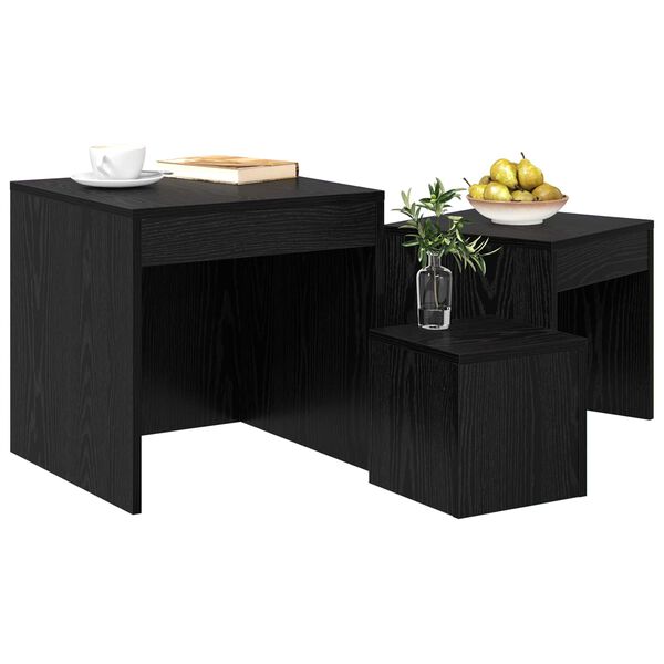 vidaXL Mesa de Caf&eacute; 3 pcs Roble Negro Madera de ingenier&iacute;a