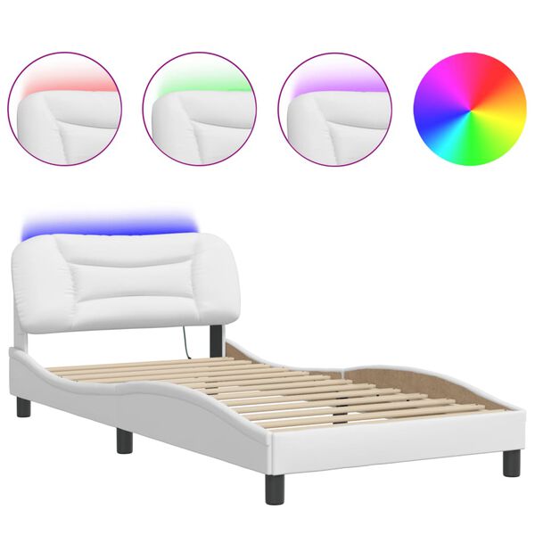 vidaXL Estructura de cama con LED sin colch&oacute;n Hvar blanco 100x203 cm