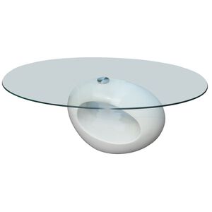 vidaXL Mesa de centro superficie ovalada de vidrio blanco brillante