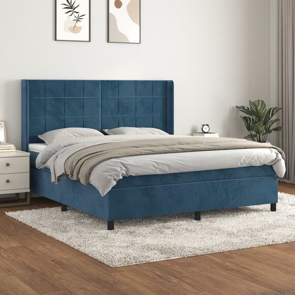 vidaXL Cama box spring con colch&oacute;n terciopelo azul oscuro 160x200 cm