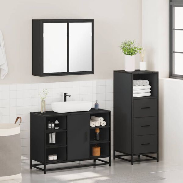 vidaXL Juego de muebles de ba&ntilde;o 3 pzas madera contrachapada negro
