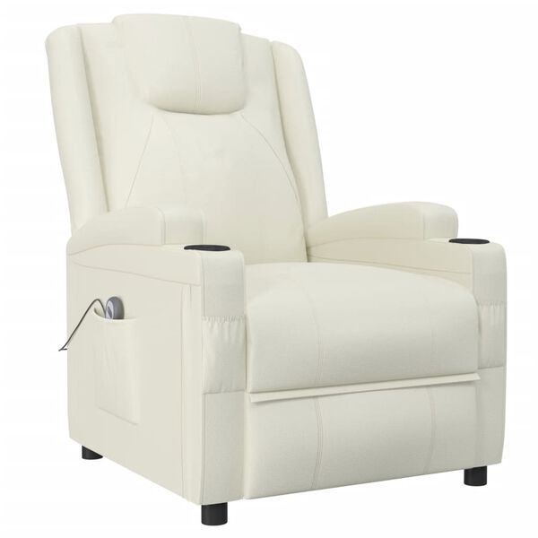 vidaXL Sill&oacute;n reclinable el&eacute;ctrico de cuero sint&eacute;tico blanco crema