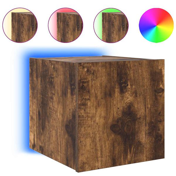 vidaXL Mueble de TV de pared con luces LED roble ahumado 30,5x35x30 cm
