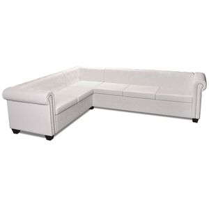 vidaXL Sof&aacute; de esquina Chesterfield 6 plazas cuero artificial blanco