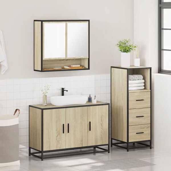 vidaXL Set de muebles de baño 3 pzas madera contrachapada roble Sonoma
