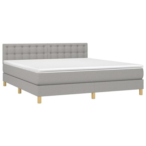 vidaXL Cama box spring con colch&oacute;n tela y LED gris claro 160x200 cm