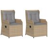 vidaXL Sillones reclinables de jard&iacute;n con cojines beige 2 uds rat&aacute;n PE