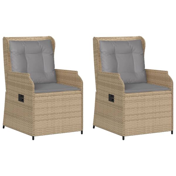 vidaXL Sillones reclinables de jard&iacute;n con cojines beige 2 uds rat&aacute;n PE