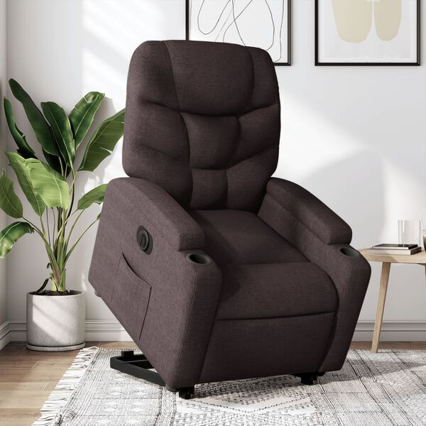vidaXL Sillón eléctrico reclinable elevable de tela marrón oscuro