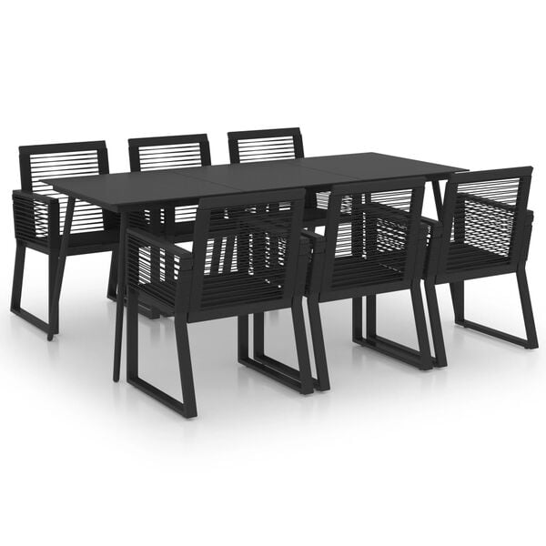 vidaXL Juego de comedor para jard&iacute;n 7 piezas rat&aacute;n PVC negro