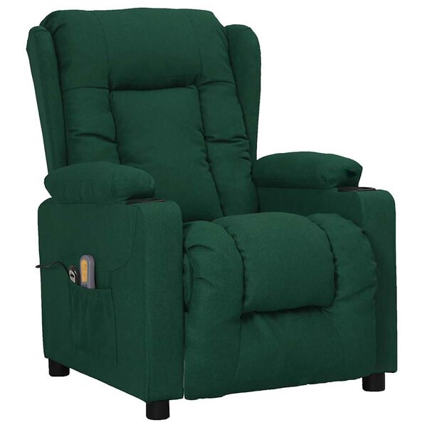 vidaXL Sill&oacute;n de masaje elevable tela verde oscuro
